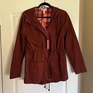 Arizona Jean Co. Red Hooded Utility Jacket with Buttons and Zipper (Size Large)